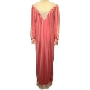 LE VOY’S 60s Vintage Satin & Lace Long Sleeve Nightgown Size S